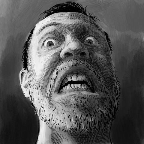 Portrait from below with a wide-open mouth