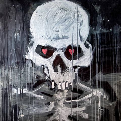 Totenkopf mit roten Augen, tropfend