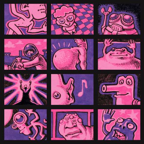 12 Post-its in Pink und Violett, je eine Figur in Copic-Marker